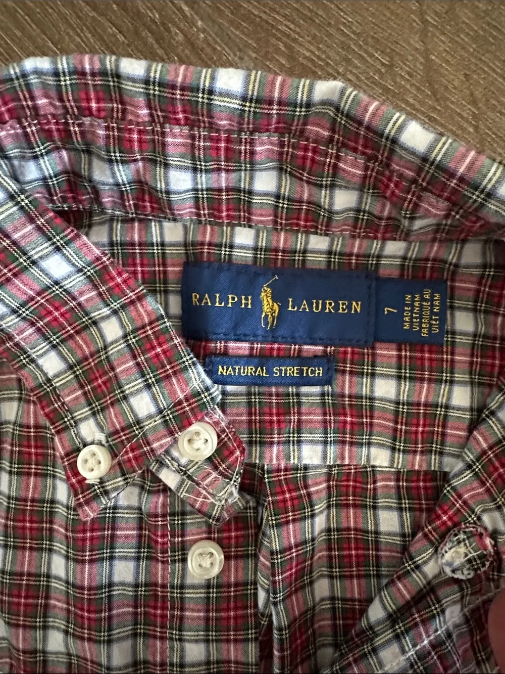 Ralph Lauren boys  Red & White Plaid Button-Down Shirt. Size 7.